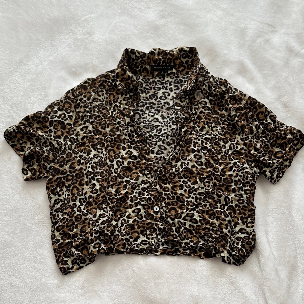 Kendall & Kylie Brown Leopard Button-Down Shirt